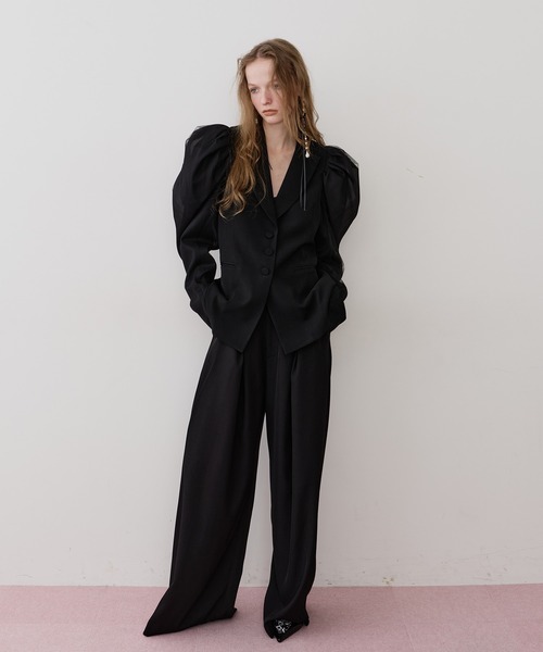 セール】パワーパフショルダージャケット（ノーカラージャケット