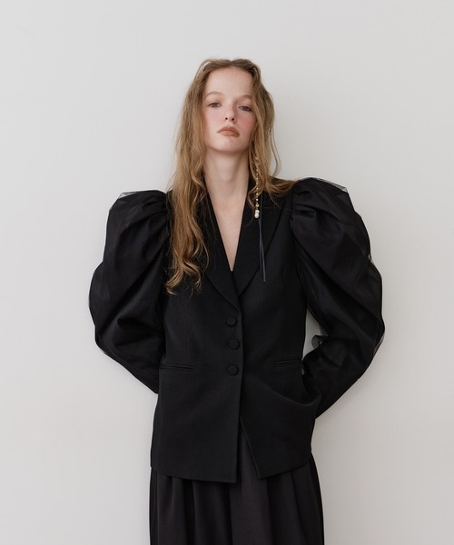 パワーパフショルダージャケット（ノーカラージャケット）｜J1U by LA