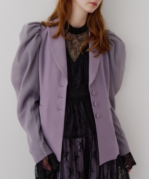 セール】パワーパフショルダージャケット（ノーカラージャケット