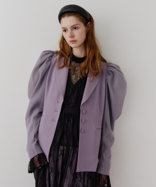 セール】パワーパフショルダージャケット（ノーカラージャケット