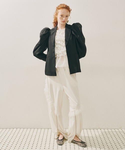 セール】パワーパフショルダージャケット（ノーカラージャケット