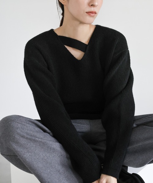 select MOCA（セレクトモカ）の「アシンメトリーVネックニットトップス（ニット/セーター・レディース・アイボリー/グレー/ブラウン/ブラック・FREE）」の22枚目の写真