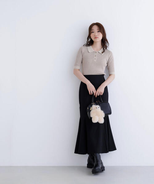 NATURAL BEAUTY BASIC（ナチュラルビューティーベーシック）の「◇シャギートリムポロニット差込（ニット/セーター・レディース・ベージュ/ブラック/ピンク・FREE）」の9枚目の写真