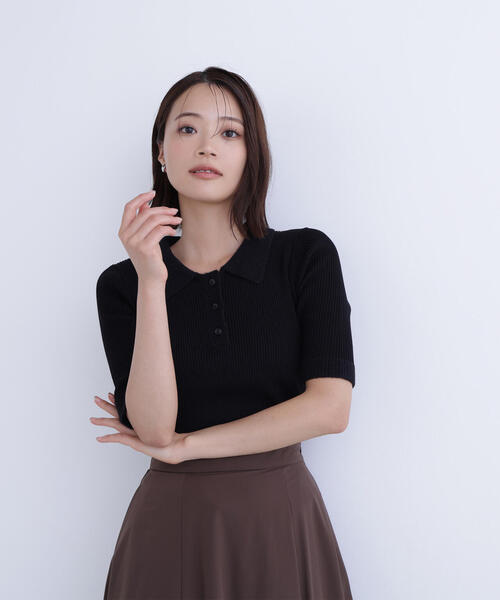 NATURAL BEAUTY BASIC（ナチュラルビューティーベーシック）の「◇シャギートリムポロニット差込（ニット/セーター・レディース・ベージュ/ブラック/ピンク・FREE）」の2枚目の写真