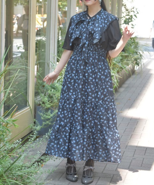 小花柄ブラウス×ワンピースセット（ワンピース）｜axes femme