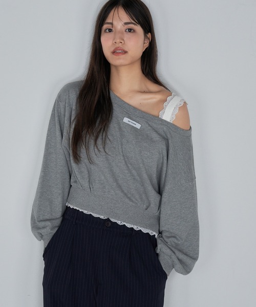 RAY CASSIN(レイカズン)の「レースレイヤードワンショルルーズスウェット(スウェット・レディース・ホワイト系その他/グレー/チャコールグレー・FREE)」の3枚目の写真