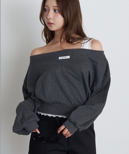 RAY CASSIN(レイカズン)の「レースレイヤードワンショルルーズスウェット(スウェット・レディース・ホワイト系その他/グレー/チャコールグレー・FREE)」の1枚目の写真