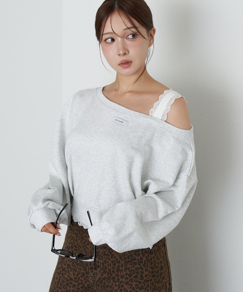 RAY CASSIN(レイカズン)の「レースレイヤードワンショルルーズスウェット(スウェット・レディース・ホワイト系その他/グレー/チャコールグレー・FREE)」の8枚目の写真