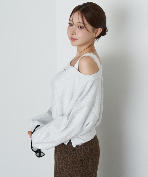 RAY CASSIN(レイカズン)の「レースレイヤードワンショルルーズスウェット(スウェット・レディース・ホワイト系その他/グレー/チャコールグレー・FREE)」の9枚目の写真