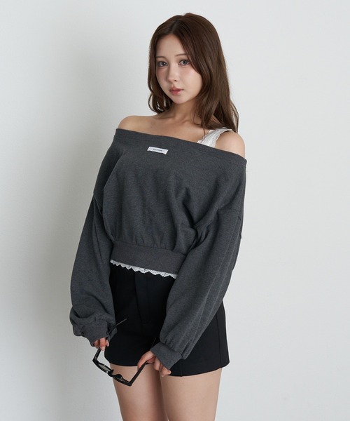 RAY CASSIN(レイカズン)の「レースレイヤードワンショルルーズスウェット(スウェット・レディース・ホワイト系その他/グレー/チャコールグレー・FREE)」の17枚目の写真