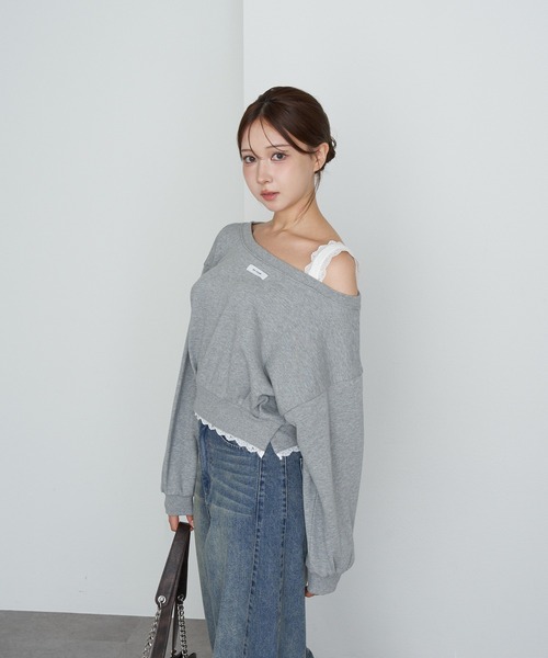 RAY CASSIN(レイカズン)の「レースレイヤードワンショルルーズスウェット(スウェット・レディース・ホワイト系その他/グレー/チャコールグレー・FREE)」の20枚目の写真