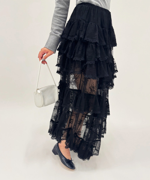 EDIT. FOR LULU(エディットフォールル)の「【YUHAN WANG/ユハン ワン】lace trimmed maxi skirt(スカート・レディース・ブラック・FREE)」の4枚目の写真