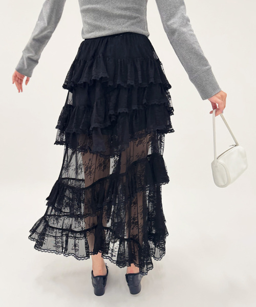 EDIT. FOR LULU(エディットフォールル)の「【YUHAN WANG/ユハン ワン】lace trimmed maxi skirt(スカート・レディース・ブラック・FREE)」の5枚目の写真