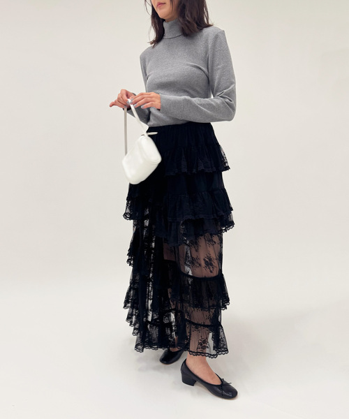 EDIT. FOR LULU(エディットフォールル)の「【YUHAN WANG/ユハン ワン】lace trimmed maxi skirt(スカート・レディース・ブラック・FREE)」の6枚目の写真
