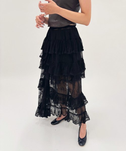 EDIT. FOR LULU(エディットフォールル)の「【YUHAN WANG/ユハン ワン】lace trimmed maxi skirt(スカート・レディース・ブラック・FREE)」の7枚目の写真