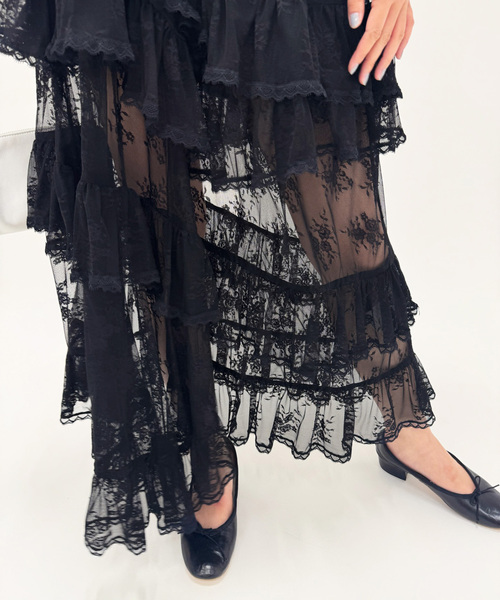EDIT. FOR LULU(エディットフォールル)の「【YUHAN WANG/ユハン ワン】lace trimmed maxi skirt(スカート・レディース・ブラック・FREE)」の8枚目の写真