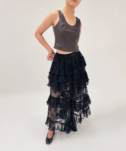 EDIT. FOR LULU(エディットフォールル)の「【YUHAN WANG/ユハン ワン】lace trimmed maxi skirt(スカート・レディース・ブラック・FREE)」の10枚目の写真