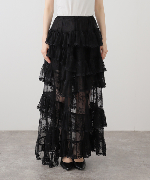 EDIT. FOR LULU(エディットフォールル)の「【YUHAN WANG/ユハン ワン】lace trimmed maxi skirt(スカート・レディース・ブラック・FREE)」の11枚目の写真