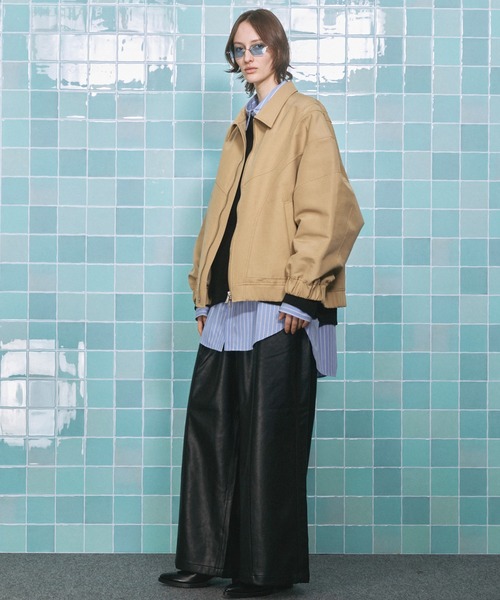 UNISEX》Artificial Leather Pin-Tuck Wide Pants/アーティフィシャル