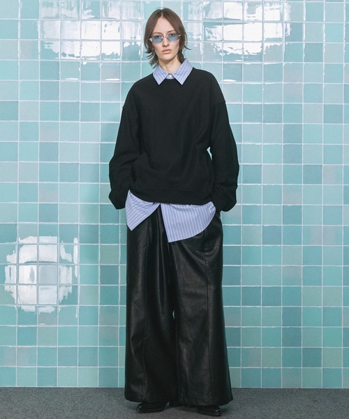 UNISEX》Artificial Leather Pin-Tuck Wide Pants/アーティフィシャル