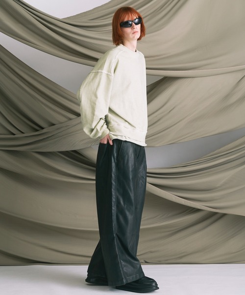 UNISEX》Artificial Leather Pin-Tuck Wide Pants/アーティフィシャル