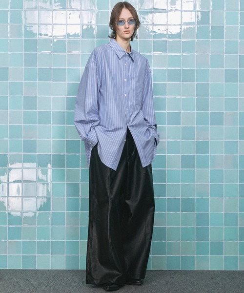 UNISEX》Artificial Leather Pin-Tuck Wide Pants/アーティフィシャル