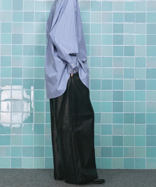UNISEX》Artificial Leather Pin-Tuck Wide Pants/アーティフィシャル