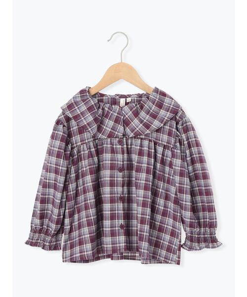Samansa Mos2 Lagom(サマンサモスモスラーゴム)の「チェックフリル襟ブラウス(シャツ/ブラウス・キッズ・ブラウン/パープル・110/100/130/95/120)」の1枚目の写真