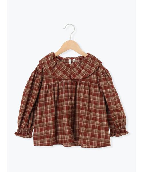 Samansa Mos2 Lagom(サマンサモスモスラーゴム)の「チェックフリル襟ブラウス(シャツ/ブラウス・キッズ・ブラウン/パープル・110/100/130/95/120)」の2枚目の写真