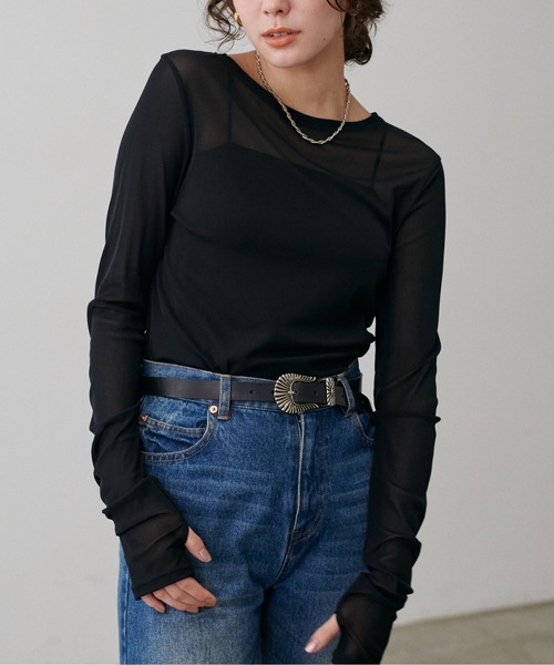 LARUTA(ラルータ)の「【LARUTA】メッシュチュールプルオーバー(Tシャツ/カットソー・レディース・ミント/ピンク/ダークブラウン/ブラック/オフホワイト・FREE)」の3枚目の写真