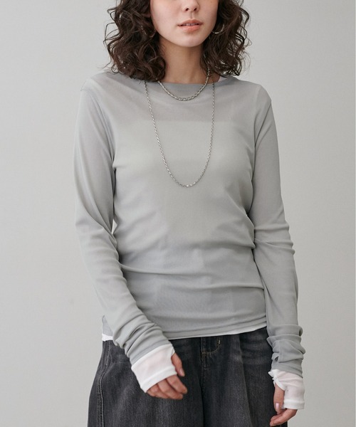 LARUTA(ラルータ)の「【LARUTA】メッシュチュールプルオーバー(Tシャツ/カットソー・レディース・ミント/ピンク/ダークブラウン/ブラック/オフホワイト・FREE)」の17枚目の写真