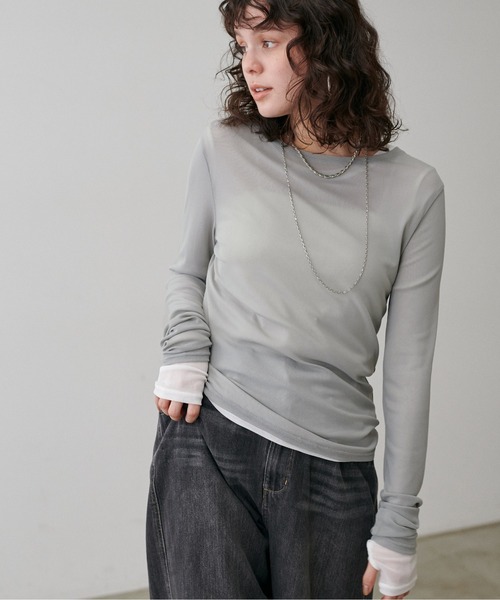 LARUTA(ラルータ)の「【LARUTA】メッシュチュールプルオーバー(Tシャツ/カットソー・レディース・ミント/ピンク/ダークブラウン/ブラック/オフホワイト・FREE)」の18枚目の写真