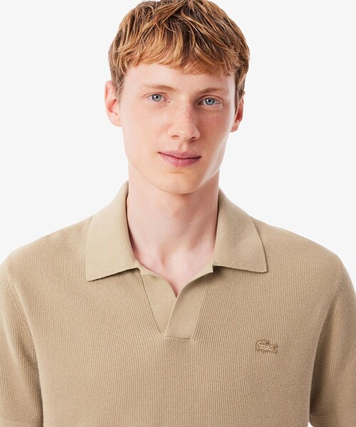 LACOSTE（ラコステ）の「オープンカラーワッフルニット（ニット/セーター・メンズ・ブラック/ベージュ・5/4/3/2）」の6枚目の写真