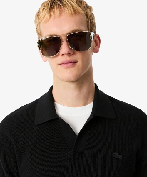 LACOSTE（ラコステ）の「オープンカラーワッフルニット（ニット/セーター・メンズ・ブラック/ベージュ・5/4/3/2）」の5枚目の写真