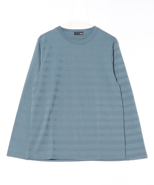 TAKA-Q(タカキュー)の「【綿混】タカキュー リンクスボーダージャガード クルーネック 長袖 Tシャツ(Tシャツ/カットソー・メンズ・ベージュ/モカ/ホワイト/サックスブルー・MEDIUM/LARGE/X-LARGE)」の6枚目の写真