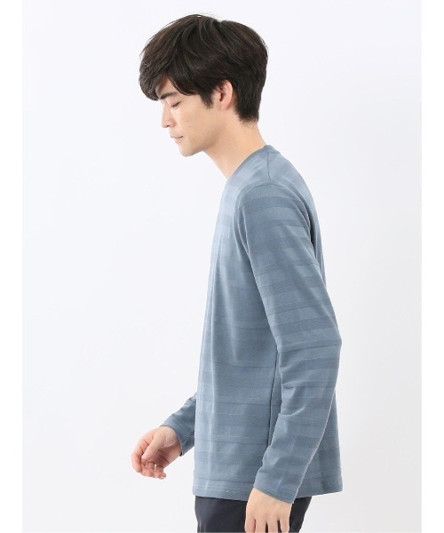 TAKA-Q(タカキュー)の「【綿混】タカキュー リンクスボーダージャガード クルーネック 長袖 Tシャツ(Tシャツ/カットソー・メンズ・ベージュ/モカ/ホワイト/サックスブルー・MEDIUM/LARGE/X-LARGE)」の7枚目の写真