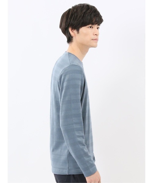 TAKA-Q(タカキュー)の「【綿混】タカキュー リンクスボーダージャガード クルーネック 長袖 Tシャツ(Tシャツ/カットソー・メンズ・ベージュ/モカ/ホワイト/サックスブルー・MEDIUM/LARGE/X-LARGE)」の9枚目の写真