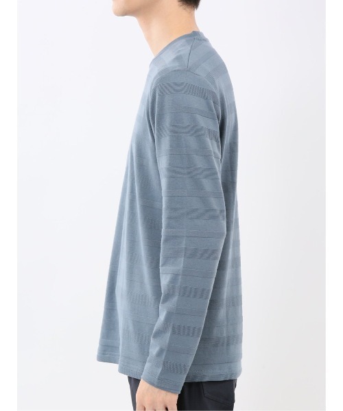 TAKA-Q(タカキュー)の「【綿混】タカキュー リンクスボーダージャガード クルーネック 長袖 Tシャツ(Tシャツ/カットソー・メンズ・ベージュ/モカ/ホワイト/サックスブルー・MEDIUM/LARGE/X-LARGE)」の12枚目の写真