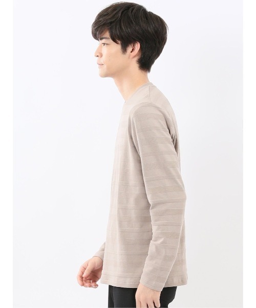 TAKA-Q(タカキュー)の「【綿混】タカキュー リンクスボーダージャガード クルーネック 長袖 Tシャツ(Tシャツ/カットソー・メンズ・ベージュ/モカ/ホワイト/サックスブルー・MEDIUM/LARGE/X-LARGE)」の17枚目の写真