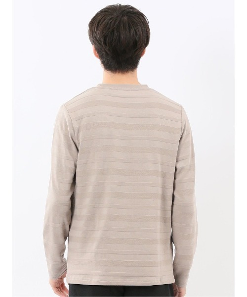 TAKA-Q(タカキュー)の「【綿混】タカキュー リンクスボーダージャガード クルーネック 長袖 Tシャツ(Tシャツ/カットソー・メンズ・ベージュ/モカ/ホワイト/サックスブルー・MEDIUM/LARGE/X-LARGE)」の18枚目の写真