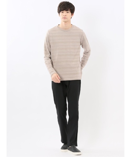 TAKA-Q(タカキュー)の「【綿混】タカキュー リンクスボーダージャガード クルーネック 長袖 Tシャツ(Tシャツ/カットソー・メンズ・ベージュ/モカ/ホワイト/サックスブルー・MEDIUM/LARGE/X-LARGE)」の20枚目の写真