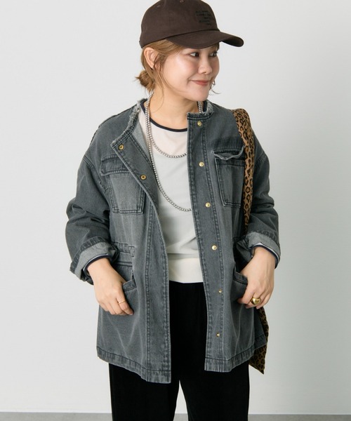 PUAL CE CIN(ピュアルセシン)の「デニムサファリジャケット(デニムジャケット・レディース・グレー/インディゴブルー・FREE)」の1枚目の写真