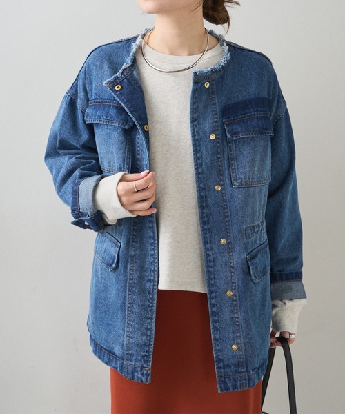 PUAL CE CIN(ピュアルセシン)の「デニムサファリジャケット(デニムジャケット・レディース・グレー/インディゴブルー・FREE)」の17枚目の写真