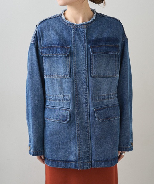 PUAL CE CIN(ピュアルセシン)の「デニムサファリジャケット(デニムジャケット・レディース・グレー/インディゴブルー・FREE)」の11枚目の写真
