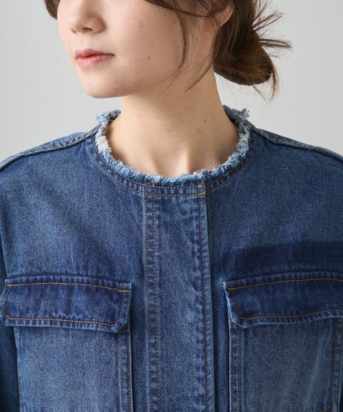 PUAL CE CIN(ピュアルセシン)の「デニムサファリジャケット(デニムジャケット・レディース・グレー/インディゴブルー・FREE)」の8枚目の写真