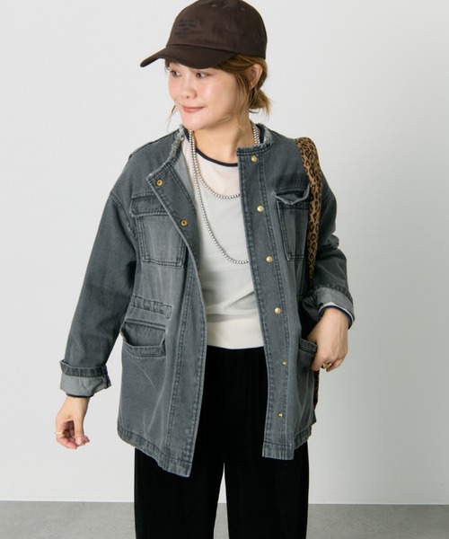 PUAL CE CIN(ピュアルセシン)の「デニムサファリジャケット(デニムジャケット・レディース・グレー/インディゴブルー・FREE)」の18枚目の写真