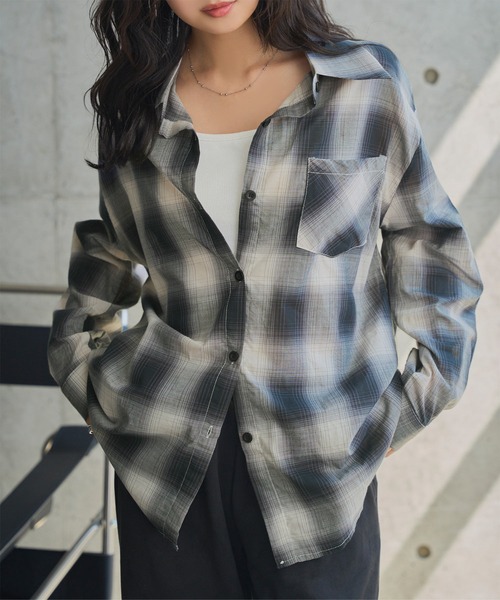 KOBE LETTUCE(コウベレタス)の「シアーチェックシャツブラウス(シャツ/ブラウス・レディース・ホワイト系その他/オレンジ系その他・M)」の4枚目の写真