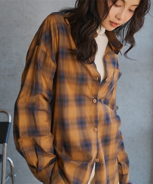 KOBE LETTUCE(コウベレタス)の「シアーチェックシャツブラウス(シャツ/ブラウス・レディース・ホワイト系その他/オレンジ系その他・M)」の7枚目の写真