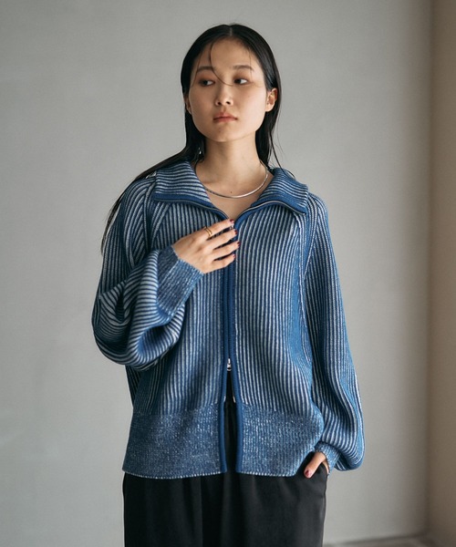 セール】7ゲージ配色リブZIPカーディガン2 571558（カーディガン