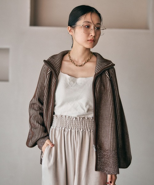 セール】7ゲージ配色リブZIPカーディガン2 571558（カーディガン